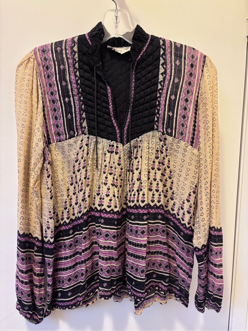 Vintage Papy’s Boho Tunic Top Quilted Bib Purple Black